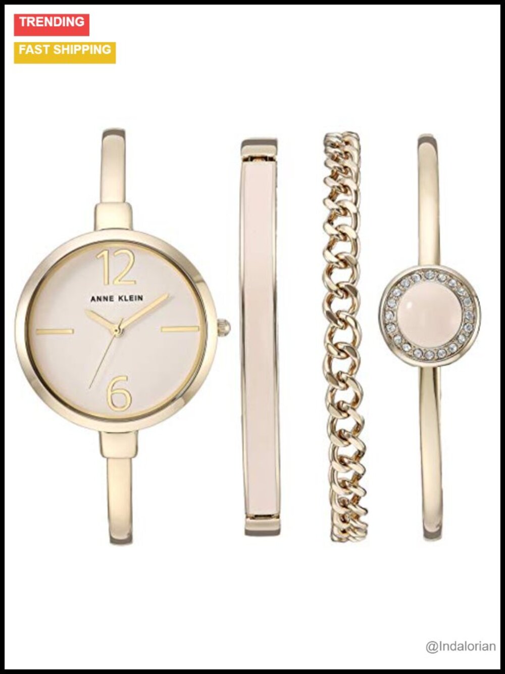 Bangle Watch and Premium Crystal Bracelet Set Gold-Tone